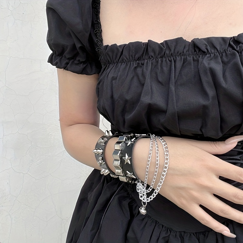 Punk Style PU Leather Chunky Bangle Bracelet Hand Jewelry